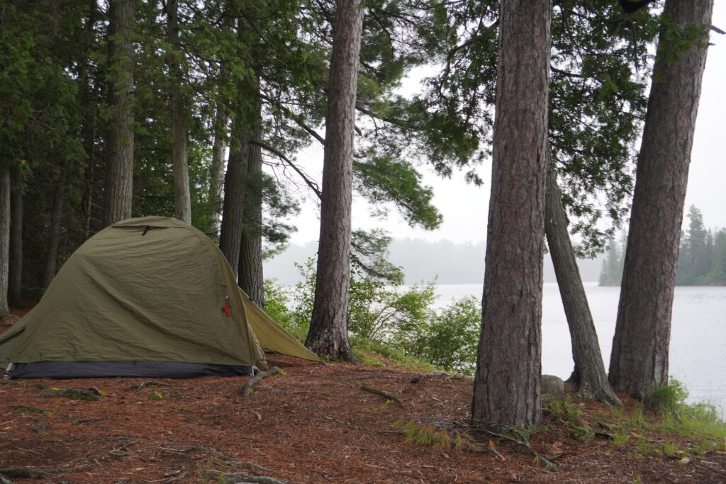 tent on the campsite overlooking the water